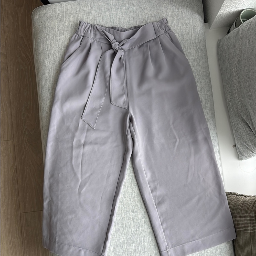 Lululemon Lilac Grey Cropped Wide Leg Pants Tie Waist